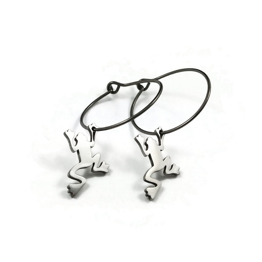 Dainty frog earrings, Pure implant grade titanium for sensitive ears, Fun handmade gift, Hoop earrings