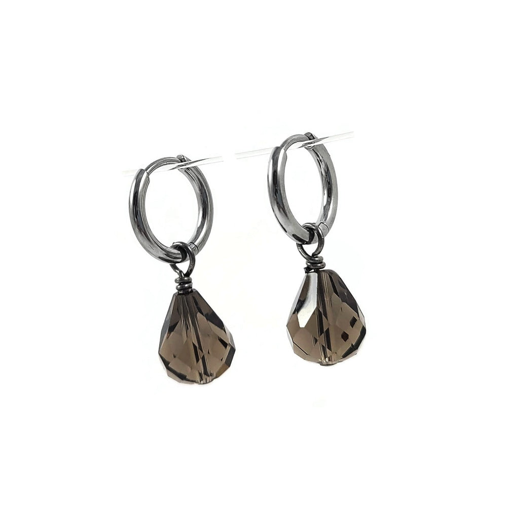 Drop crystal hoop earrings, Implant grade pure titanium jewelry for sensitive ears, Tarnish free