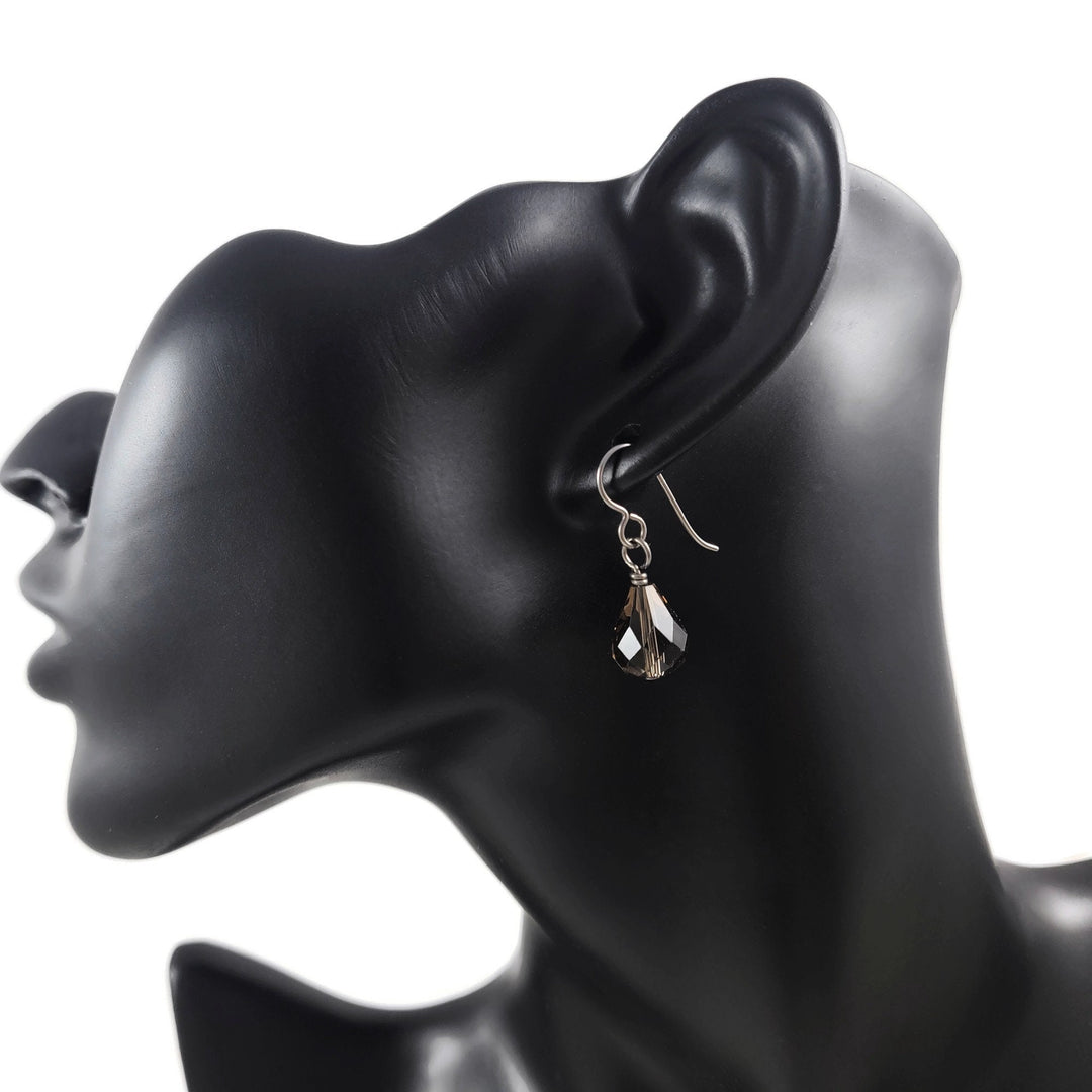 Drop crystal dangle earrings, Implant grade pure titanium jewelry for sensitive ears, Tarnish free