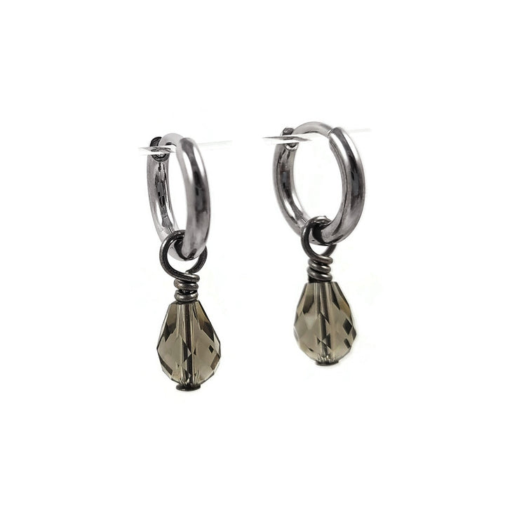 Drop crystal hoop earrings, Implant grade pure titanium jewelry for sensitive ears, Tarnish free