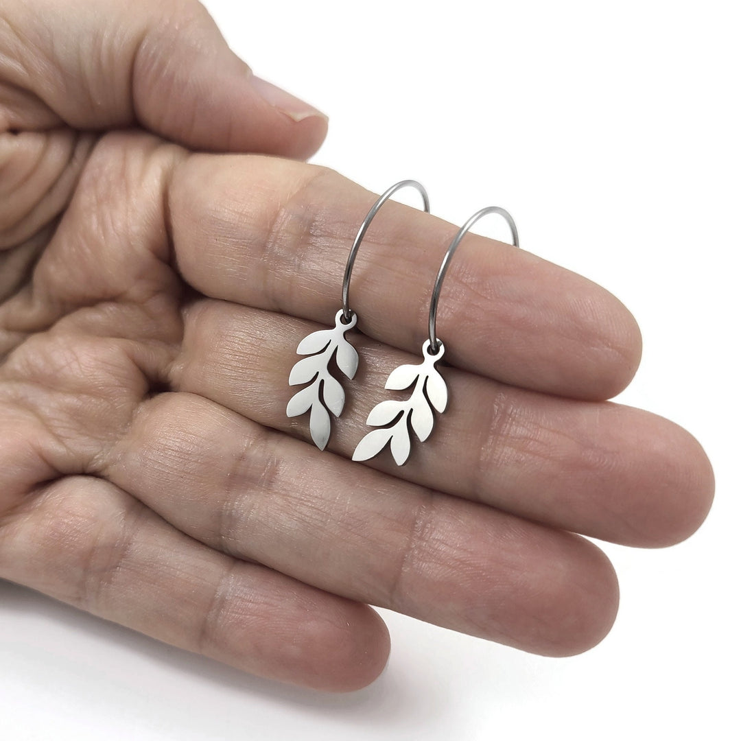 Botanical hoop earrings, Implant grade pure titanium jewelry for sensitive ears, Tarnish free