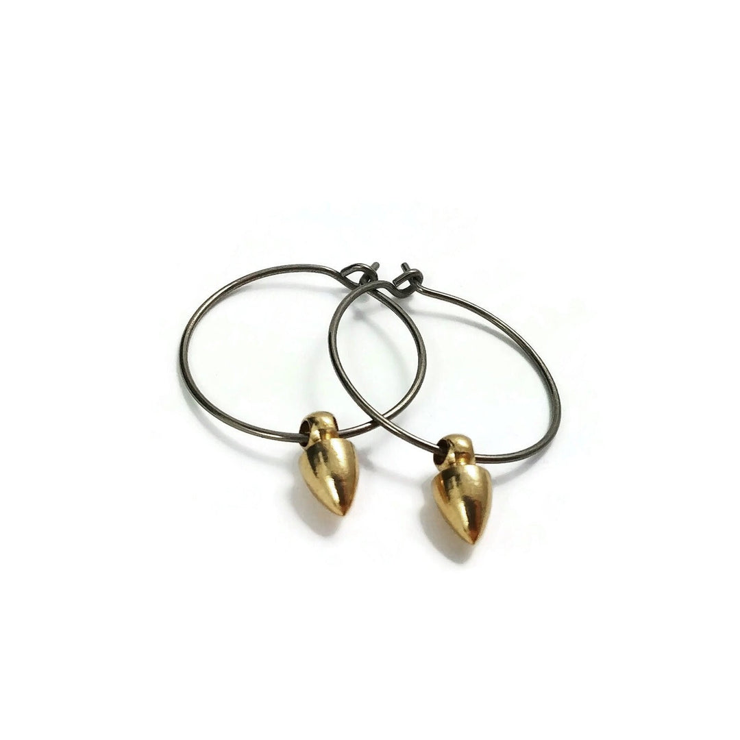 Titanium hoops with cone spike charms, Hypoallergenic jewelry, Lightweight earrings for sensitive ears