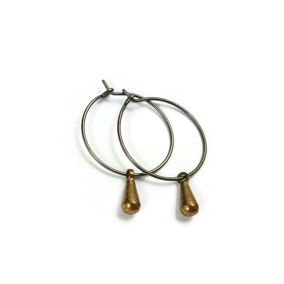 Titanium hoops with teardrop charms, Hypoallergenic jewelry, Lightweight earrings for sensitive ears