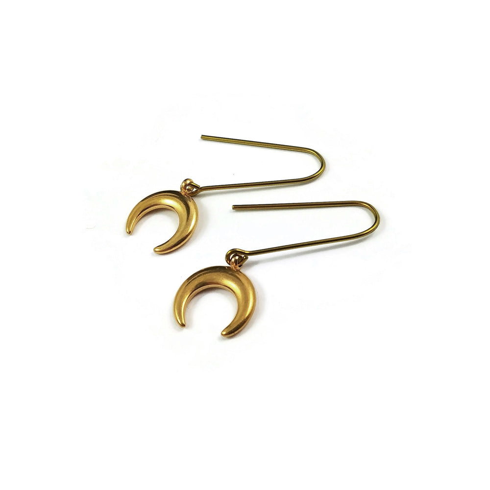 Crescent moon earrings, Pure implant grade niobium for sensitive ears, Minimalist threader earrings