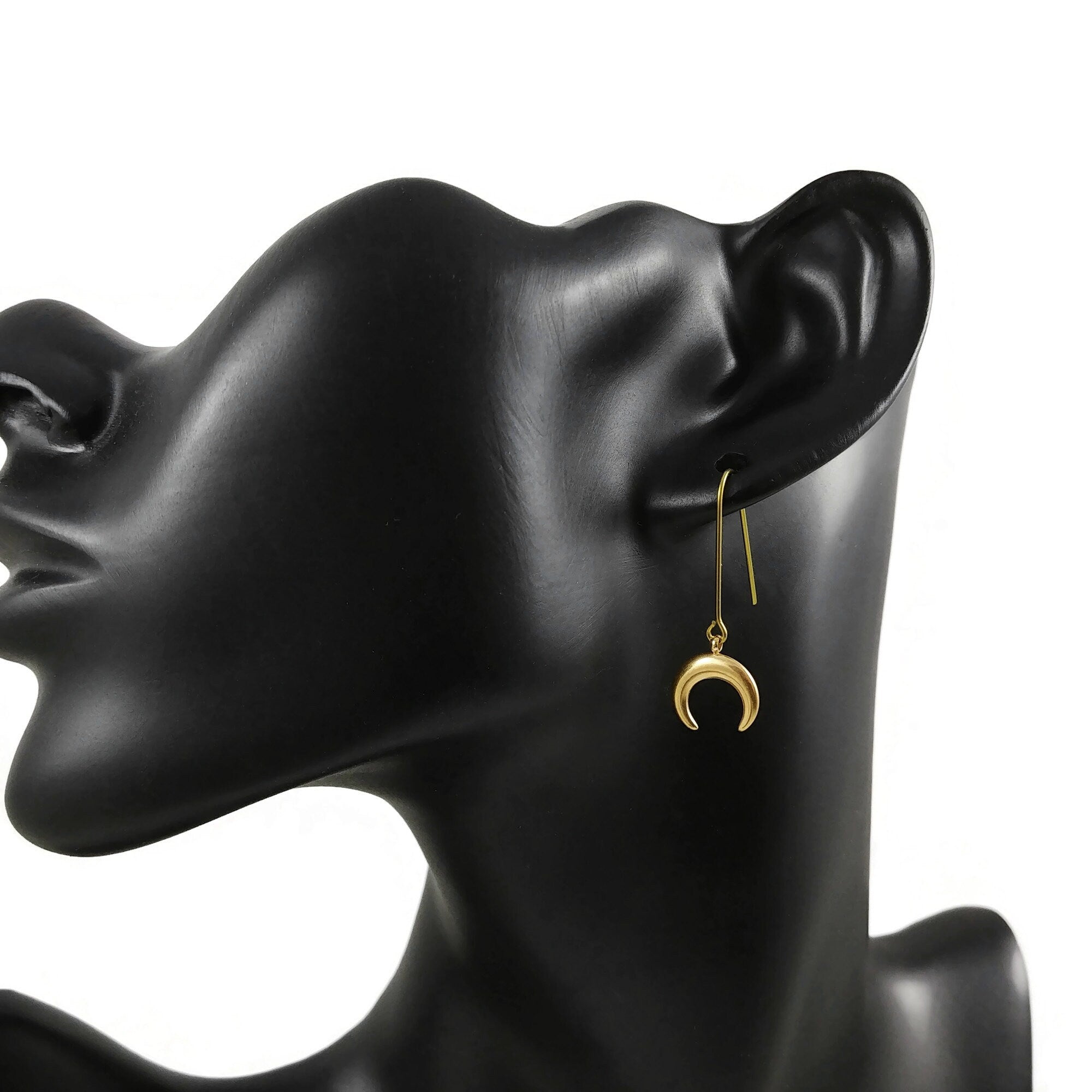 Crescent moon earrings, Pure niobium threaders, Minimalist jewelry