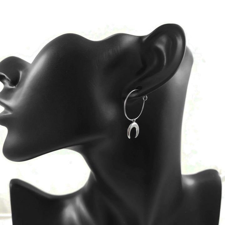 Moon hoop earrings, Pure implant grade titanium for sensitive ears, Minimalist celestial earrings