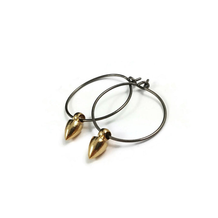 Titanium hoops with cone spike charms, Hypoallergenic jewelry, Lightweight earrings for sensitive ears