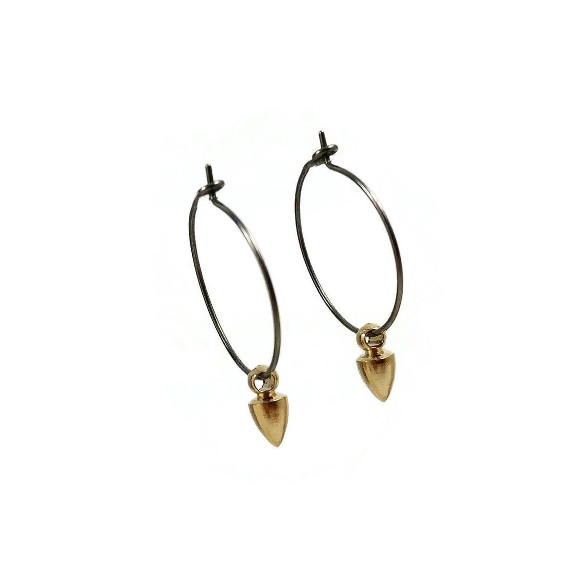 Titanium hoops with cone spike charms, Hypoallergenic jewelry, Lightweight earrings for sensitive ears