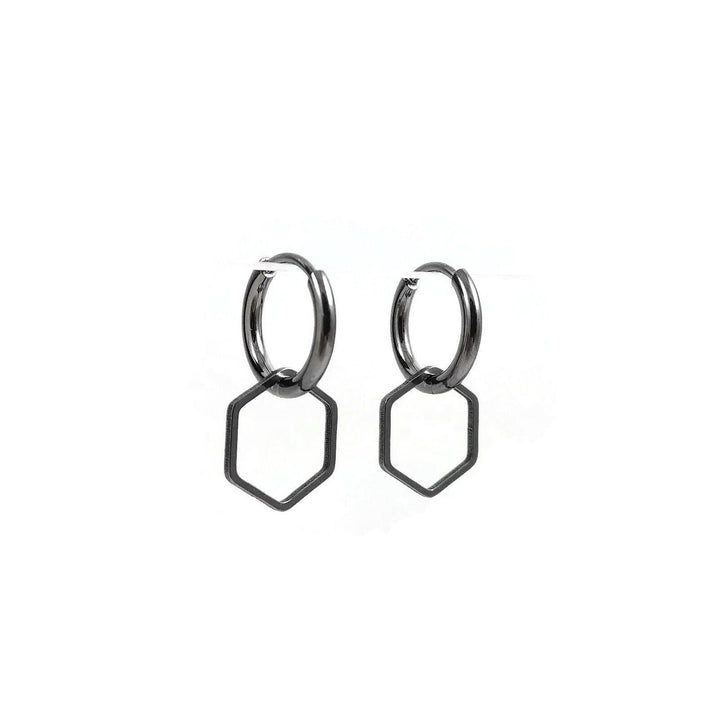 Drop hexagon hoop earrings, Implant grade pure titanium jewelry for sensitive ears, Tarnish free