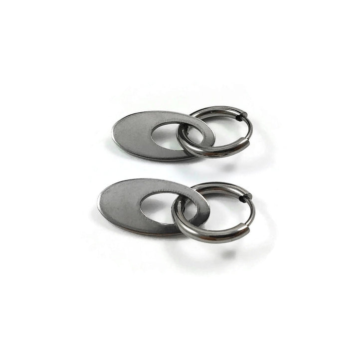 Oval drop hoop earrings, Implant grade pure titanium jewelry for sensitive ears, Tarnish free