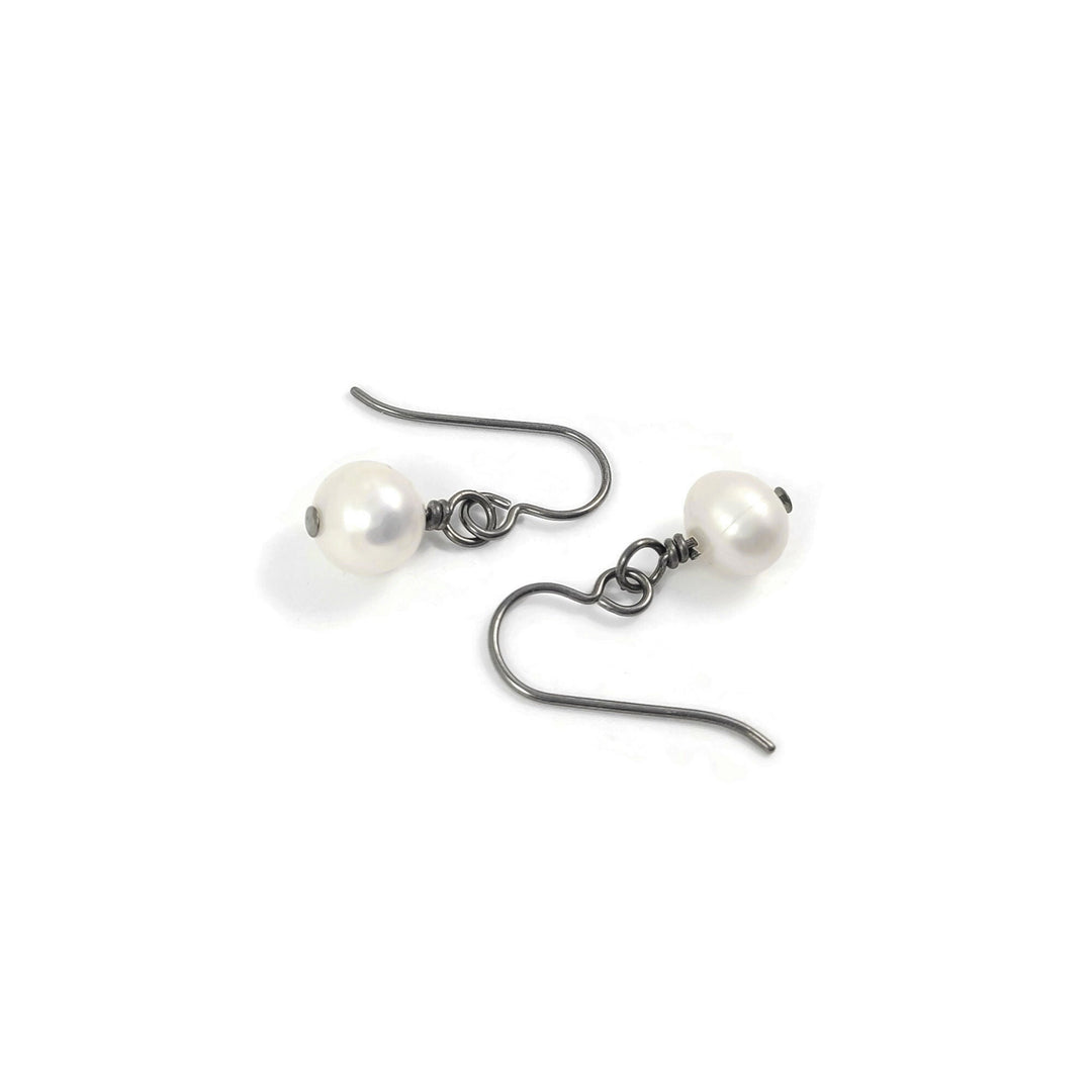 Real freshwater pearl drop earrings, Hypoallergenic implant grade pure titanium jewelry, Tarnish free