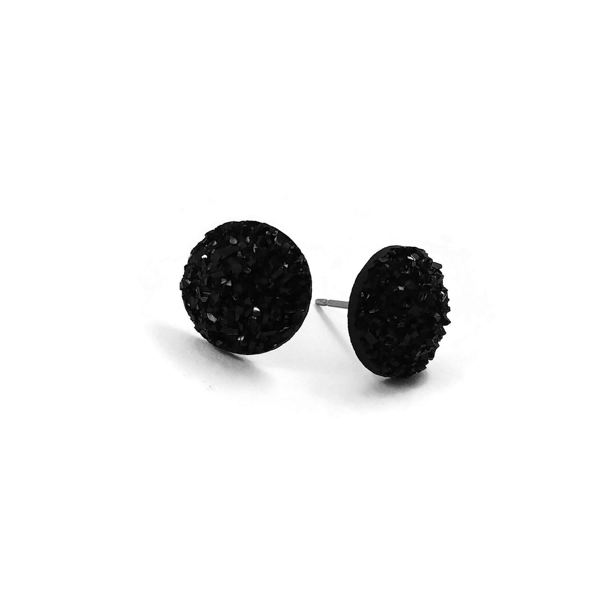 Druzy stud earrings, Hypoallergenic implant grade titanium jewelry, Sparkly resin earrings