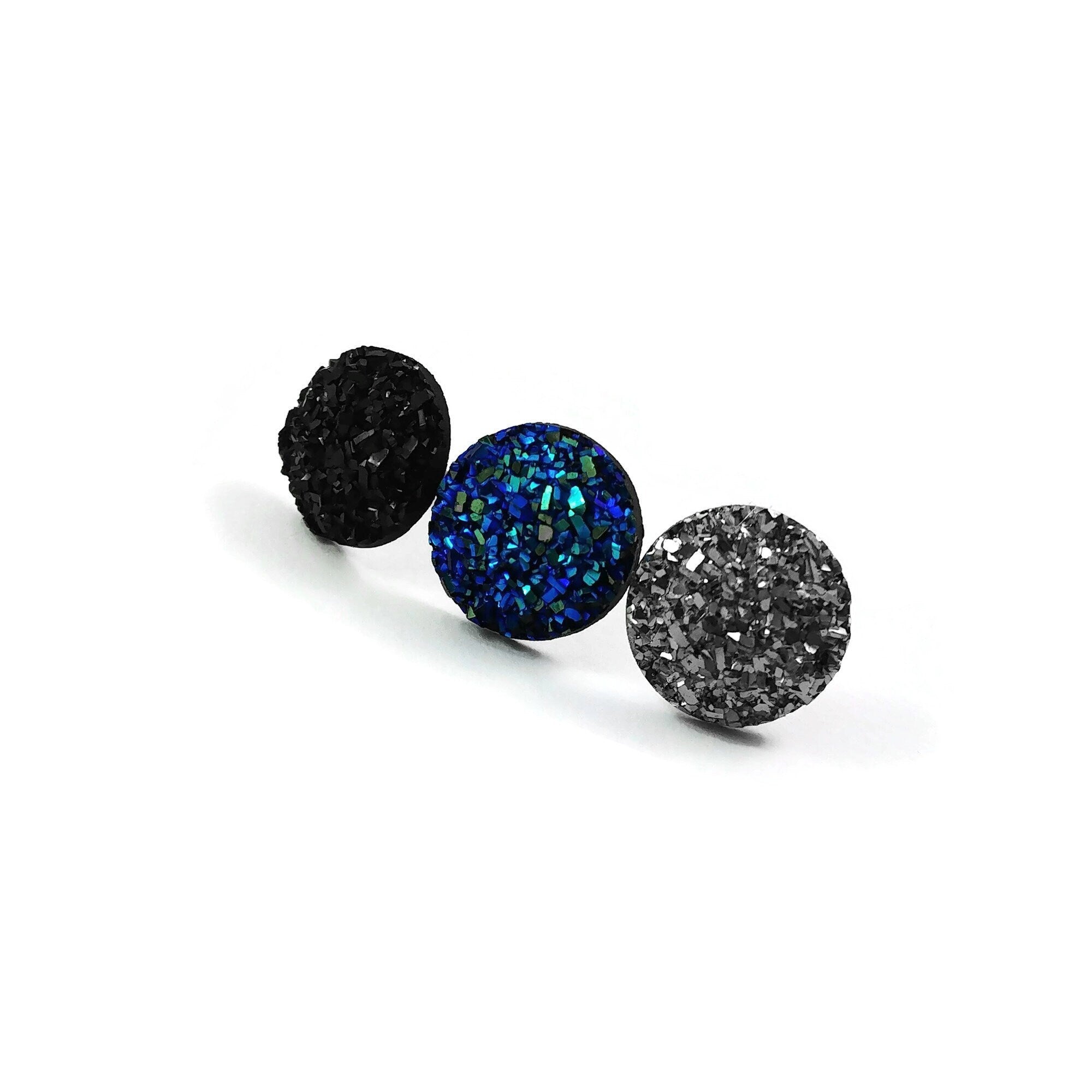 Druzy stud earrings, Hypoallergenic implant grade titanium jewelry, Sparkly resin earrings