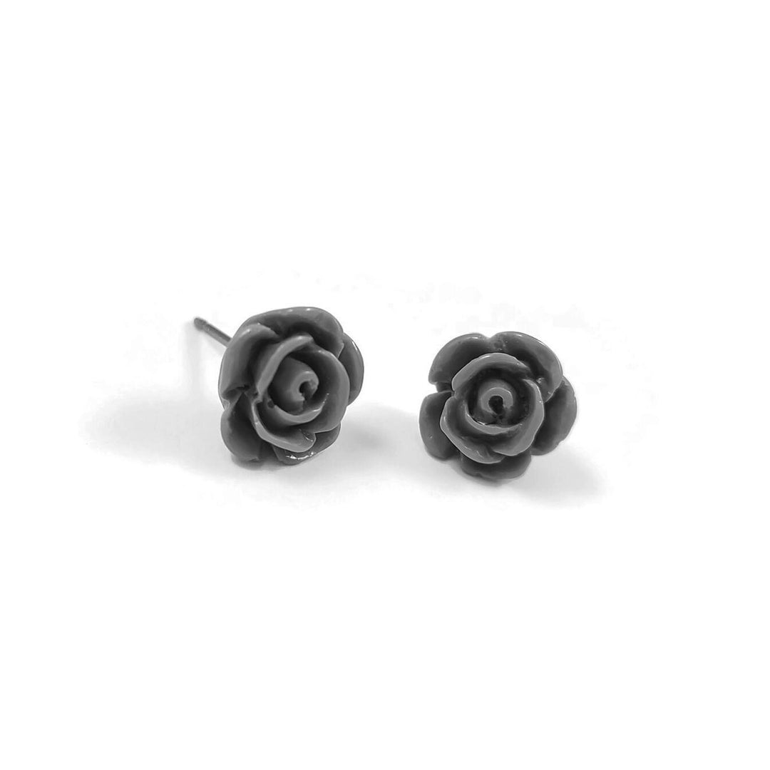 Flower stud earrings, Implant grade titanium earrings, Vintage rose resin jewelry