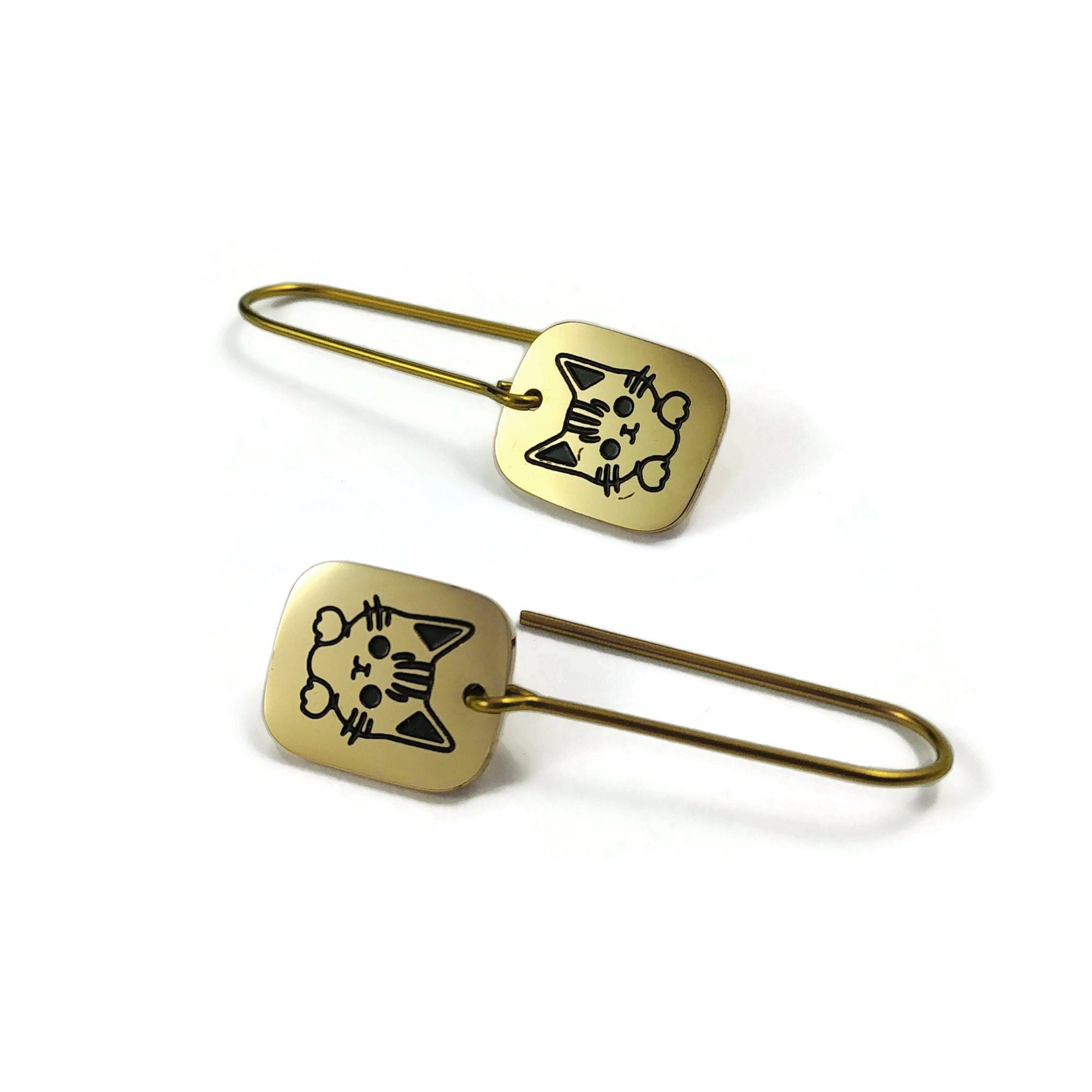 Dainty gold cat earrings, Pure niobium dangle earrings, Hypoallergenic jewelry, Fun gift for her