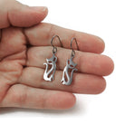 Cat dangle earrings, Implant grade pure titanium, Hypoallergenic silver earrings, Fun gift for her