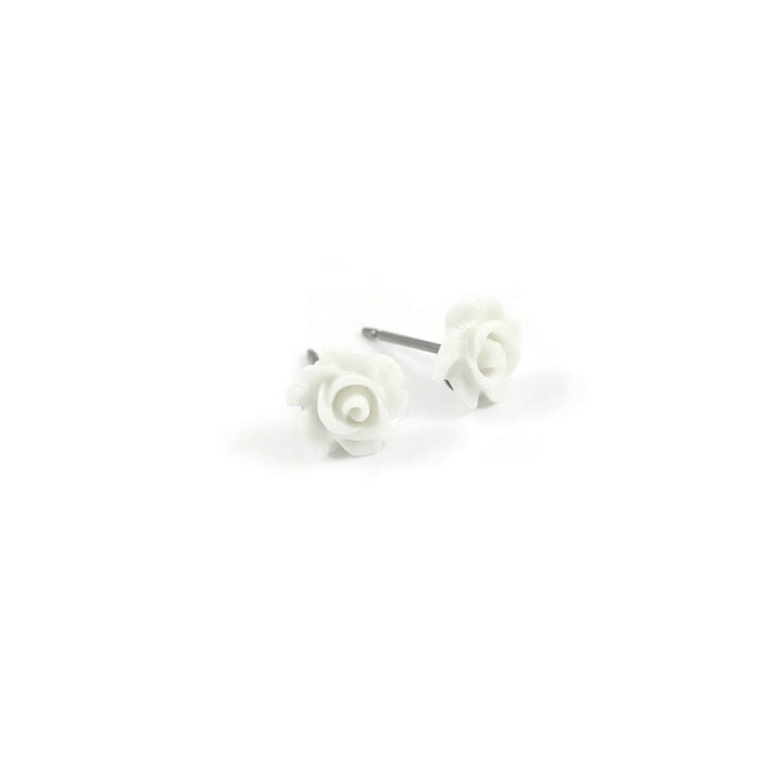 Dainty white flower stud earrings, Hypoallergenic implant grade titanium for sensitive ears, Everyday jewelry