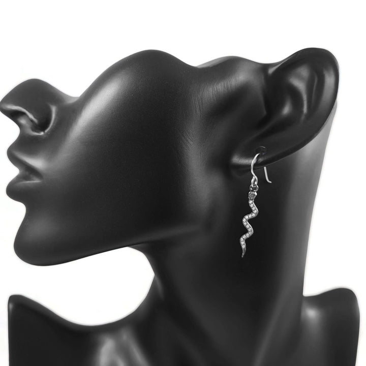 Dangle snake earrings, Black snake earrings, Implant grade titanium for sensitive ears