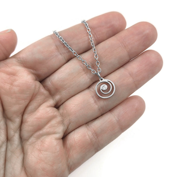 Dainty vortex zirconia necklace, Hypoallergenic surgical steel, Waterproof non tarnish jewelry, Minimalist gift for her