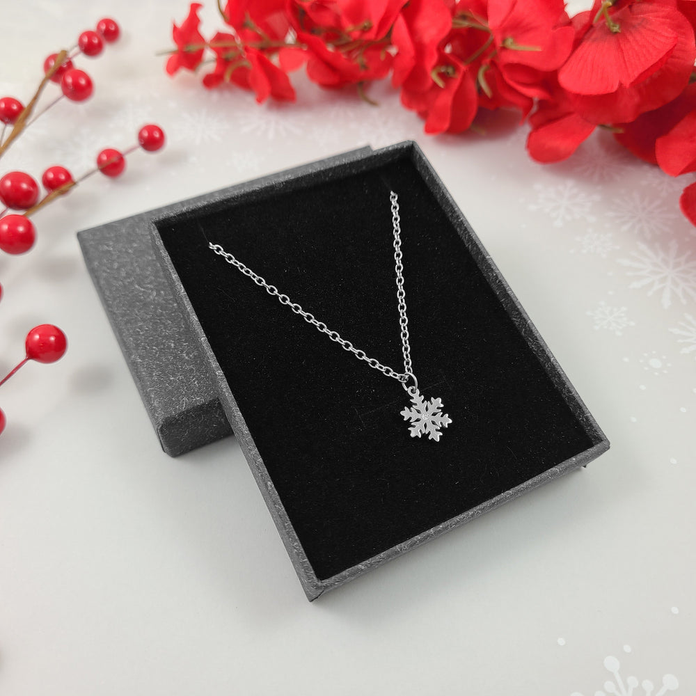 Dainty snowflace necklace, Hypoallergenic surgical steel, Waterproof non tarnish jewelry, Silver chain, Winter gift for her