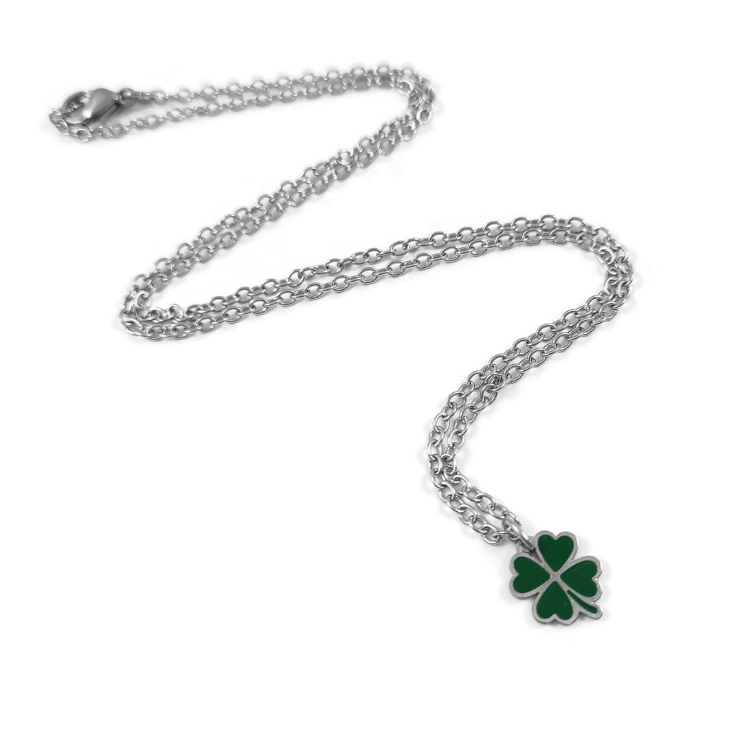 Four leaf clover necklace, Hypoallergenic surgical steel, Waterproof non tarnish jewelry, Lucky charm gift for her