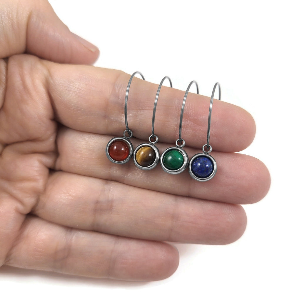 Gemstone titanium hoop earrings, Hypoallergenic handmade jewelry, Minimalist earrings for sensitive ears