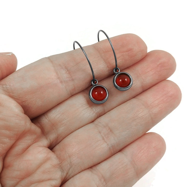 Gemstone titanium hoop earrings, Hypoallergenic handmade jewelry, Minimalist earrings for sensitive ears