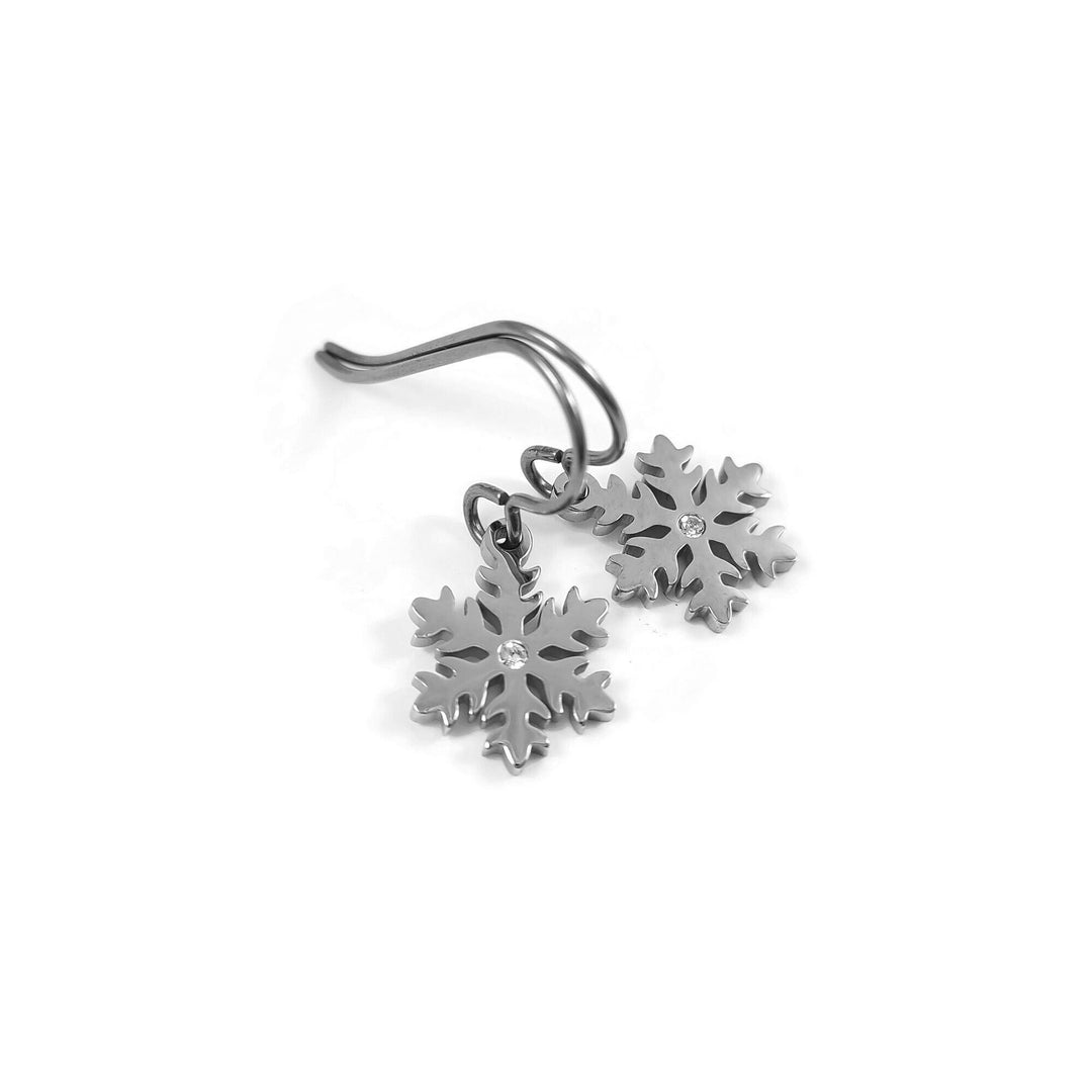 Dainty snowflace earrings, Hypoallergenic titanium and surgical steel, Waterproof non tarnish jewelry, Winter gift for her