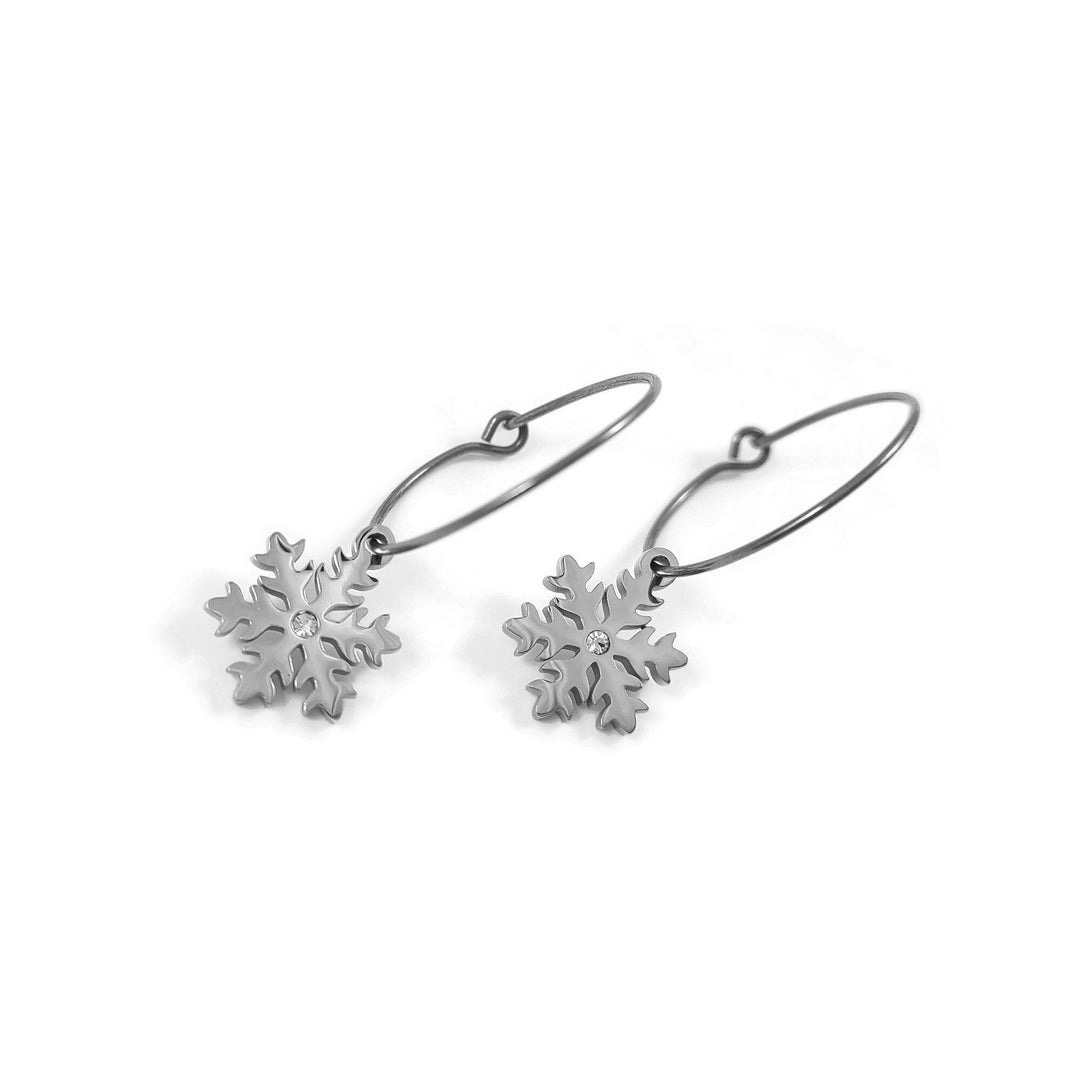 Snowflace hoop earrings, Hypoallergenic titanium and surgical steel, Waterproof non tarnish jewelry, Winter gift for her