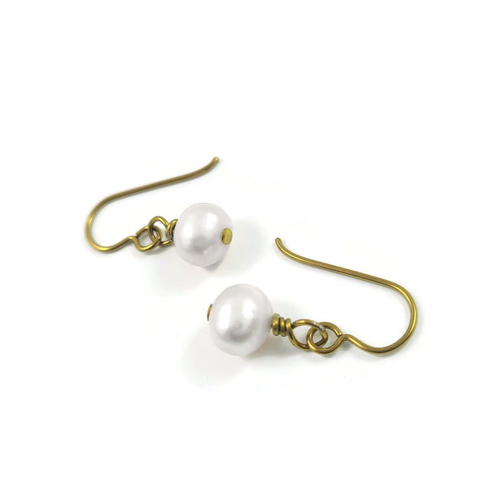 Real freshwater pearl drop earrings, Hypoallergenic pure niobium jewelry, Tarnish free gold