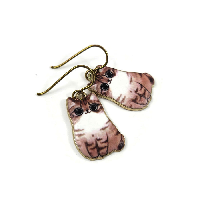 Cat earrings, Pure niobium dangle earrings, Hypoallergenic gold jewelry, Fun cat lover gift ideas