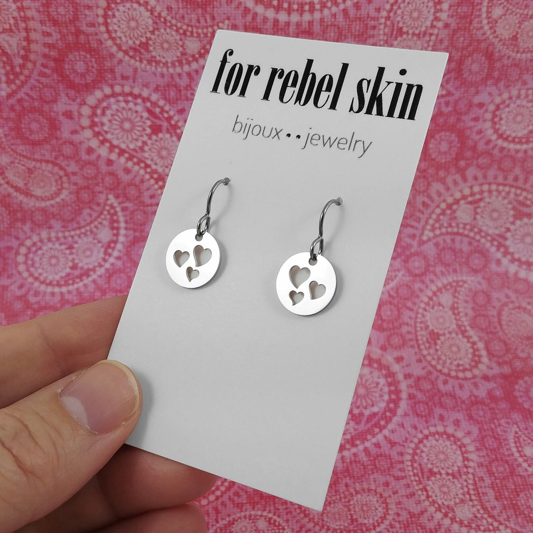 Heart drop earrings, Hypoallergenic pure titanium, Cute Valentine gift