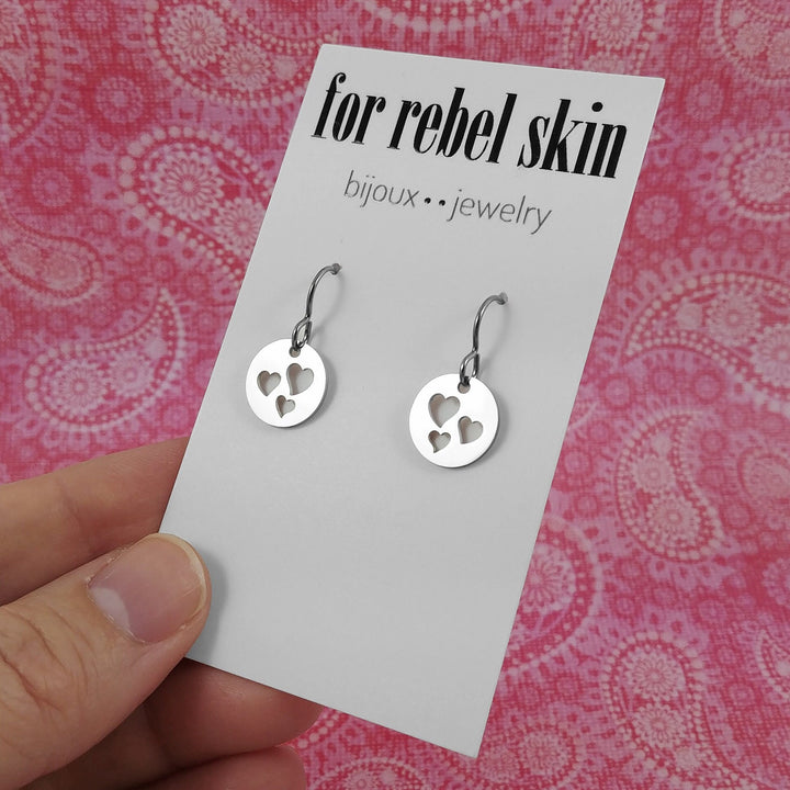 Heart drop earrings, Hypoallergenic pure titanium, Cute Valentine gift