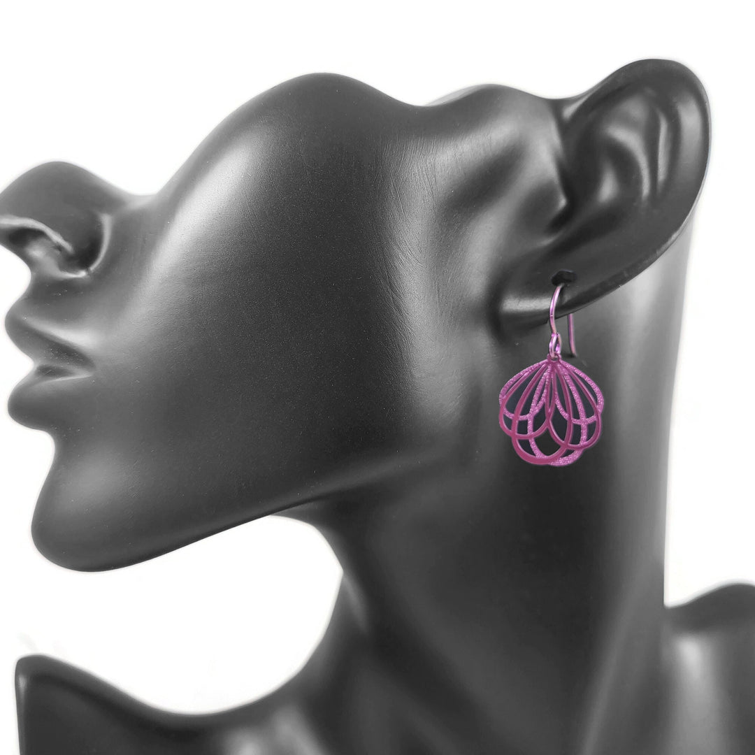 Floral niobium earrings, Blue, Pink, Green filigree drop earrings, Lightweight everyday flower jewelry