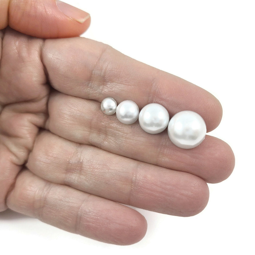 Pearly stud earrings, Implant grade titanium earrings, White plastic jewelry