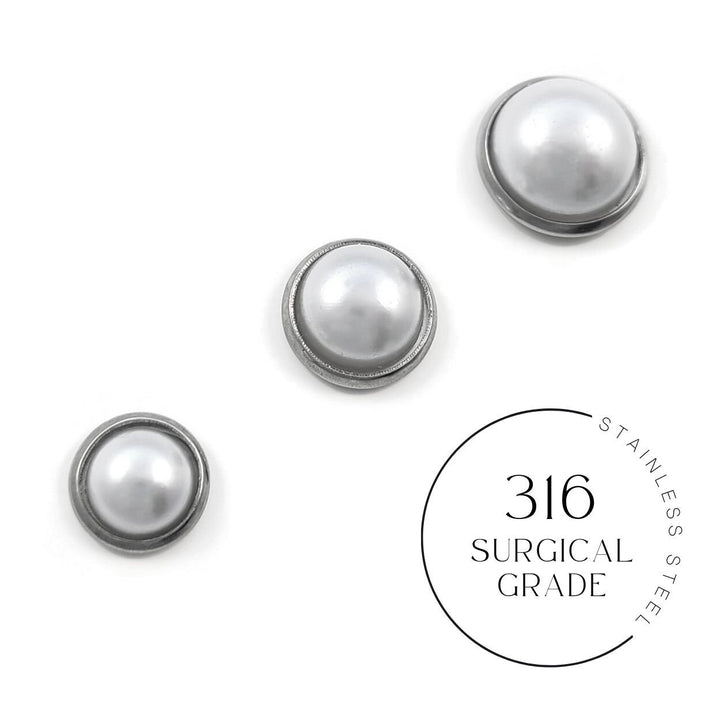 Pearly stud earrings, Hypoallergenic surgical stainless steel, White plastic pearl jewelry