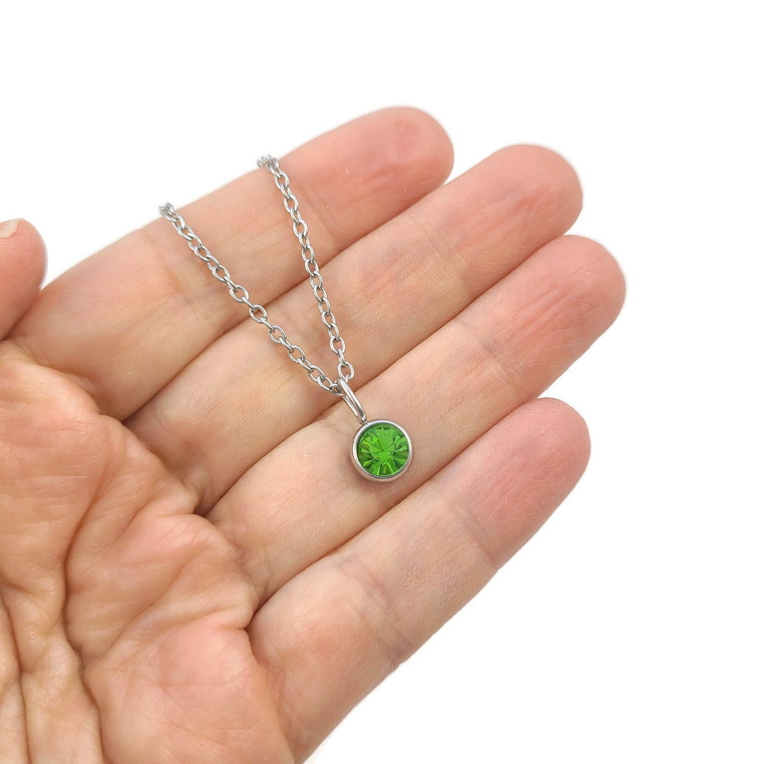 Birthstone necklace, Hypoallergenic surgical steel, Waterproof non tarnish jewelry, Dainty silver chain, Gift for her