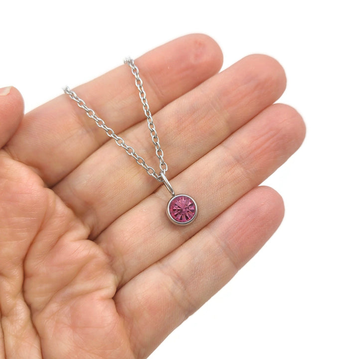 Birthstone necklace, Hypoallergenic surgical steel, Waterproof non tarnish jewelry, Dainty silver chain, Gift for her