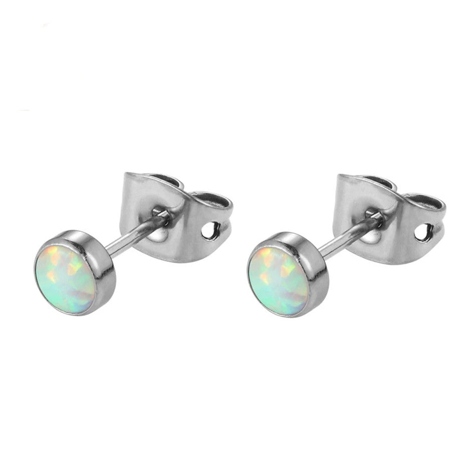 White opal titanium stud earrings