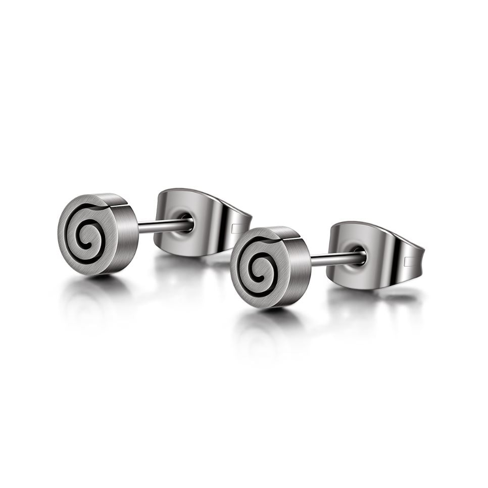 Round Spiral Titanium Stud Earrings, 100% Hypoallergenic, Sensitive ears